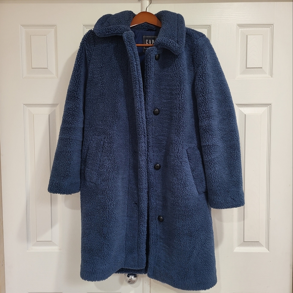 GAP Women's Sherpa Overcoat in Blue Night Size XS